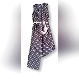 est 1946 - Belted Polkadot Pants Suit- Navy & White - S